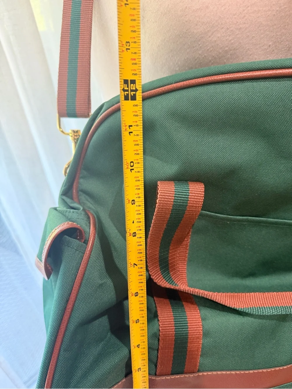 Polo Ralph Lauren Green Canvas Duffle Bag Leather Trim